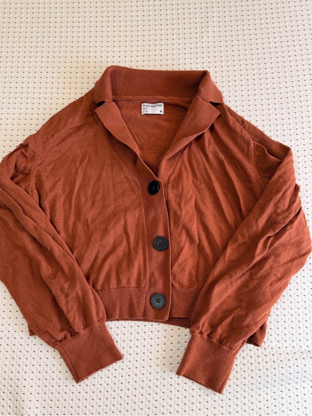 Rust and oak Rust Button-Front Cropped Sweater boho
